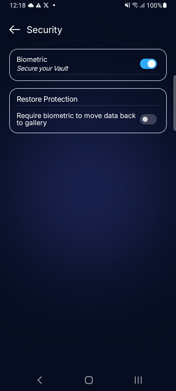 Obscura biometric security setting